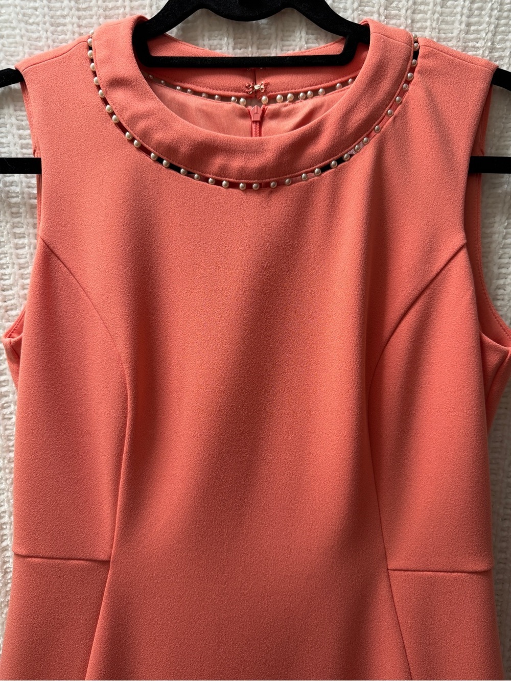 NWT Calvin Klein Dress Sz 4 Coral Pink Peach Pearl Trim Sheath Sleeveless Formal - Picture 2 of 11